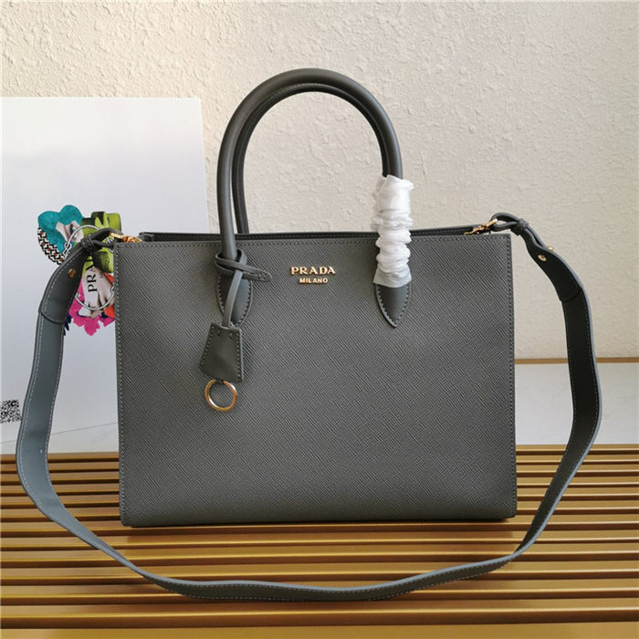 Prada Large Saffiano Leather Handbag Tote Grey-I High