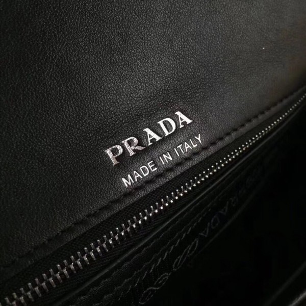 Prada Diagramme Flap Bag In Black Calfskin High