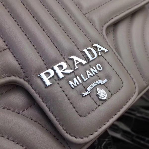 Prada Diagramme Flap Bag In Grey Calfskin High