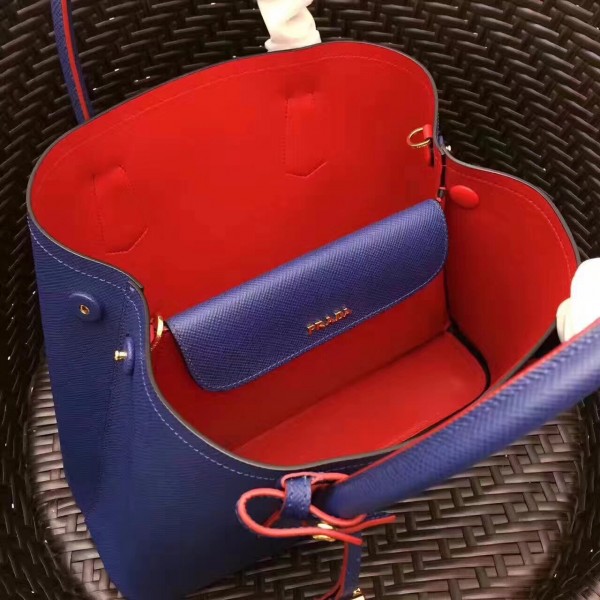 Prada Blue Saffiano Double Medium Bag High