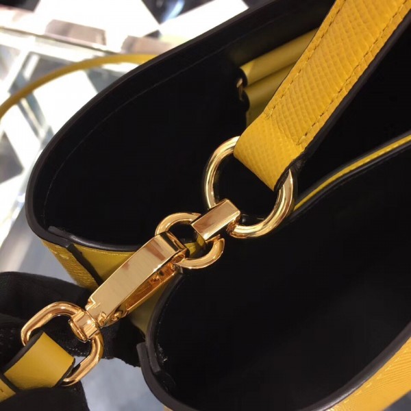 Prada Yellow Saffiano North South Double Medium Bag High