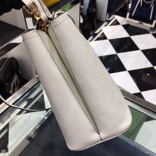 Prada White Saffiano North South Double Medium Bag High