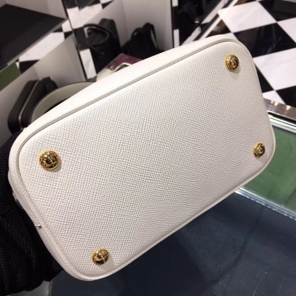 Prada White Saffiano North South Double Medium Bag High