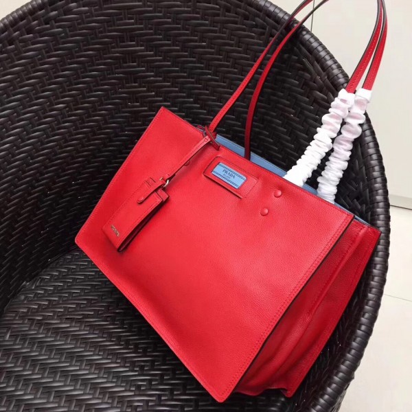 Prada Etiquette Tote Bag In Red Calf Leather High