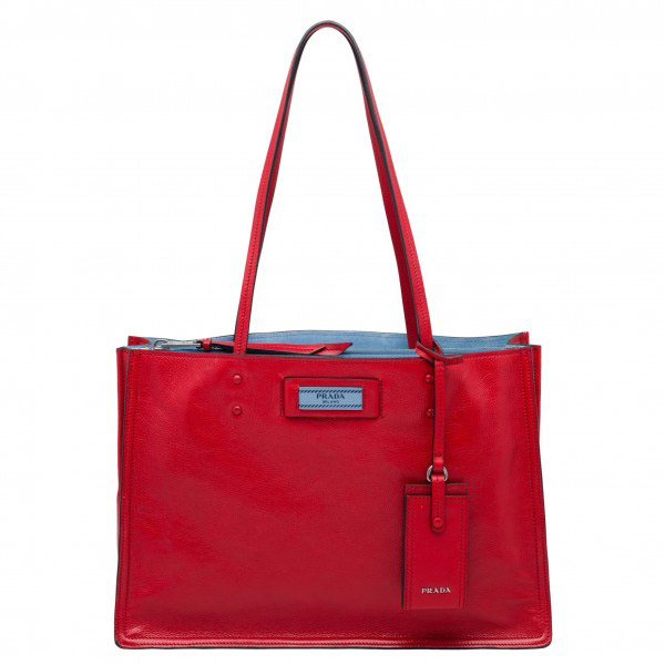 Prada Etiquette Tote Bag In Red Calf Leather High