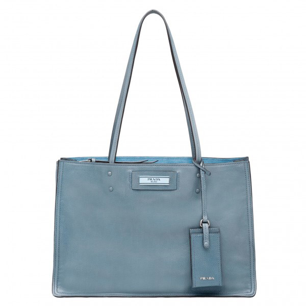 Prada Etiquette Tote Bag In Blue Calf Leather High