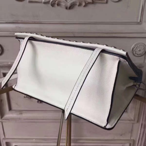 Prada Etiquette Bag In White Calfskin With Metal Stud Trim High