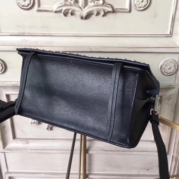 Prada Etiquette Bag In Black Calfskin With Metal Stud Trim High