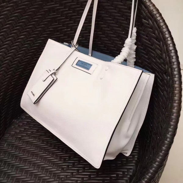 Prada Etiquette Tote Bag In White Calf Leather High