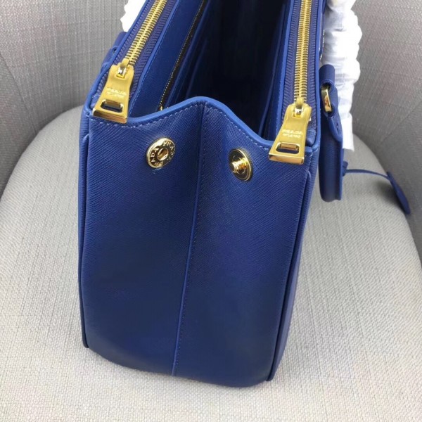 Prada Large Galleria Bag In Saffiano Leather Blue High