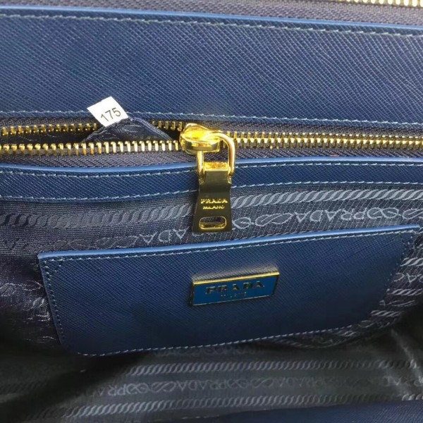 Prada Large Galleria Bag In Saffiano Leather Blue High