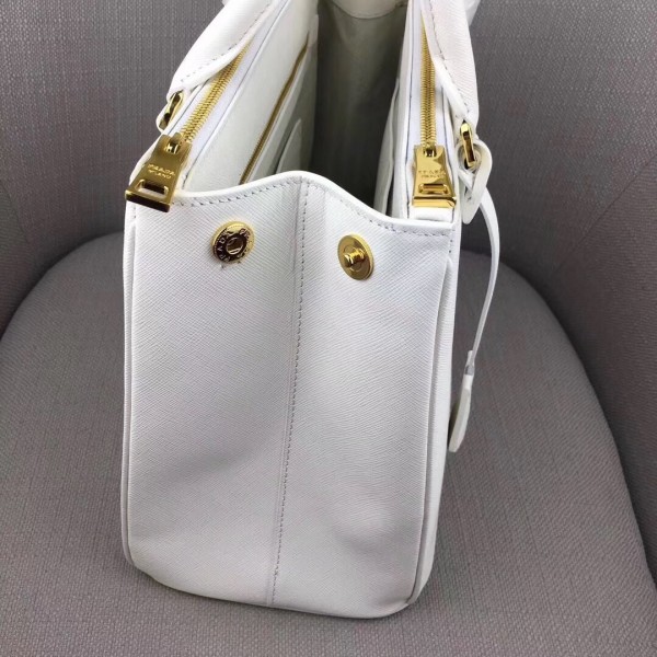 Prada Large Galleria Bag In Saffiano Leather White High