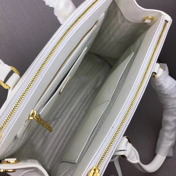 Prada Large Galleria Bag In Saffiano Leather White High