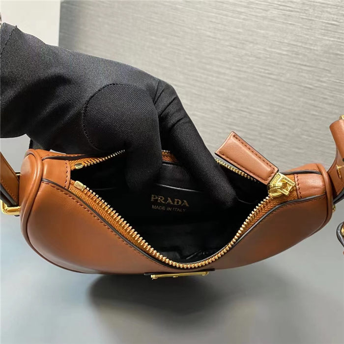 Prada Arqué leather mini shoulder bag 1BC199 Cognac High