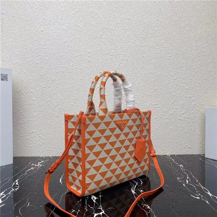 Prada Small Symbole embroidered fabric handbag 1BA354 Orange High