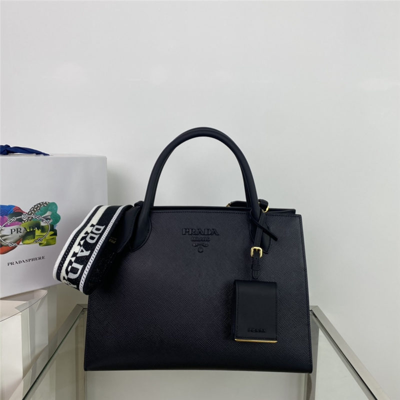 Prada Large Monochrome Bag 1BA155 In Black Saffiano Leather High