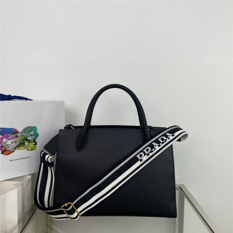 Prada Large Monochrome Bag 1BA155 In Black Saffiano Leather High