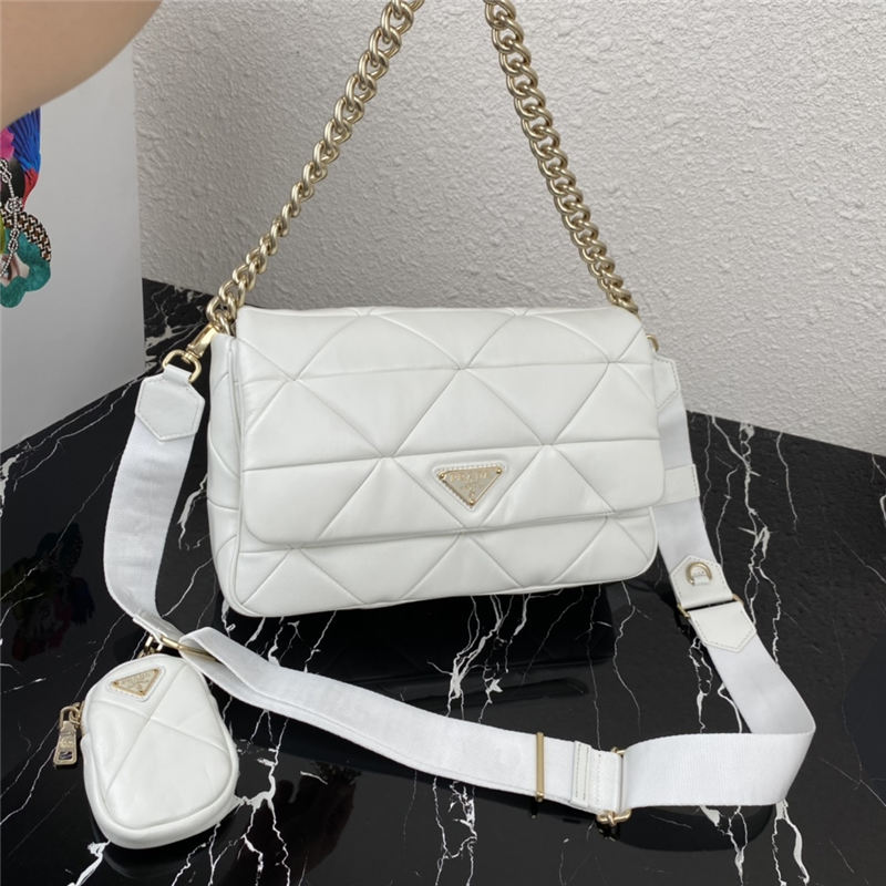 Prada System 28cm nappa leather patchwork bag White High