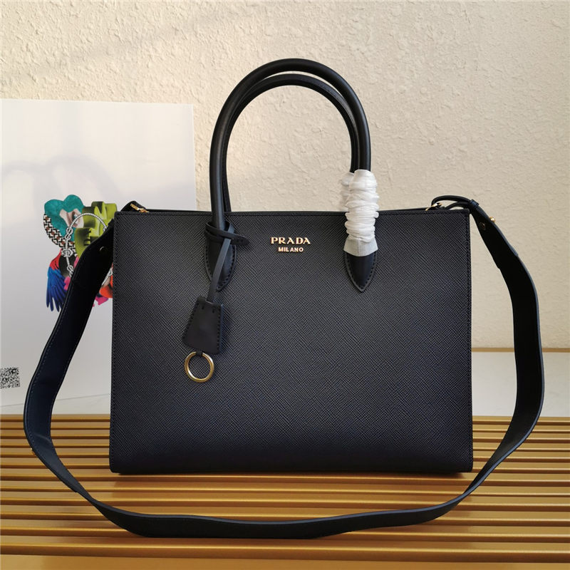 Prada Large Saffiano Leather Handbag Tote Black-II High