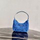 Prada Mini Hobo Bag In Blue Nylon and Leather High