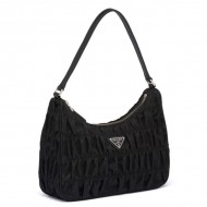 Prada Mini Hobo Bag In Black Nylon and Leather High