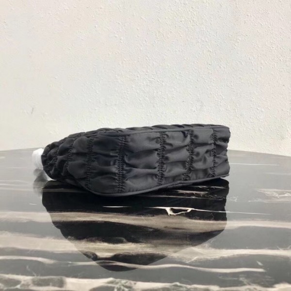 Prada Mini Hobo Bag In Black Nylon and Leather High