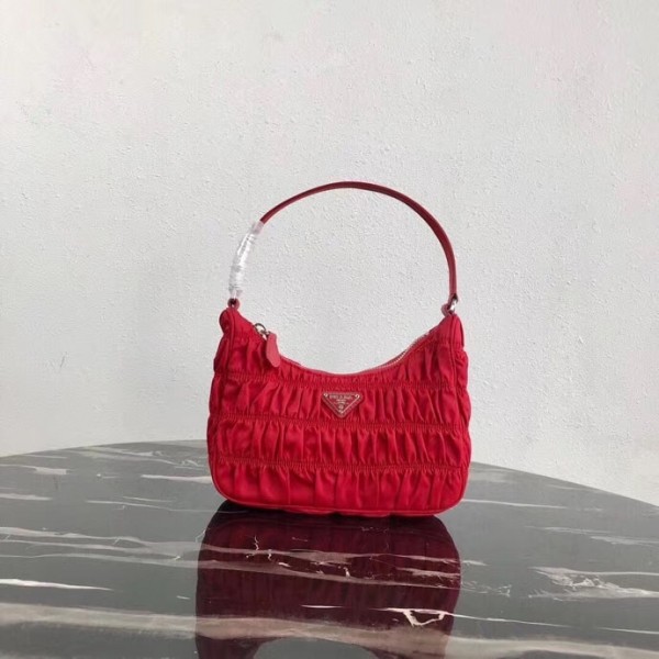 Prada Mini Hobo Bag In Red Nylon and Leather High