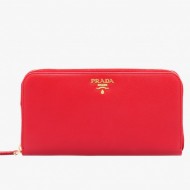 Prada Zipped Wallet In Red Saffiano Leather High