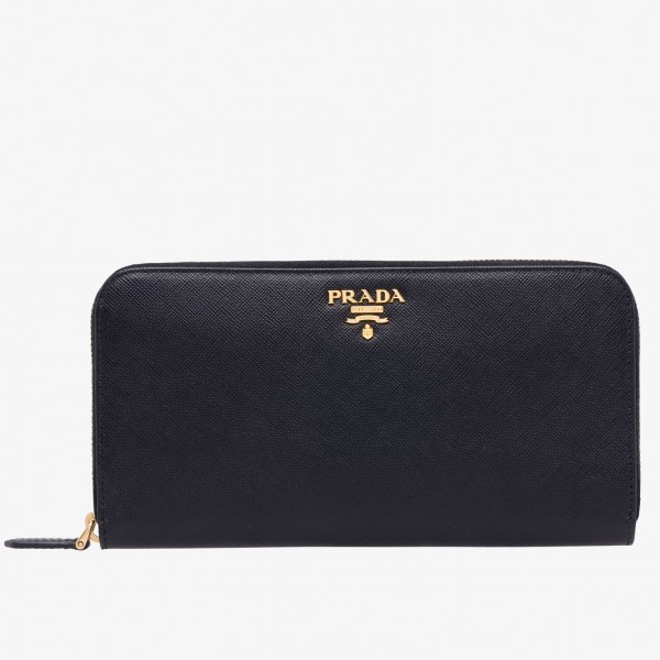 Prada Zipped Wallet In Black Saffiano Leather High