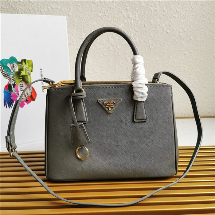 Prada Medium Galleria Bag In Saffiano Leather Grey High