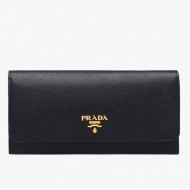 Prada Continental Wallet In Black Saffiano Leather High