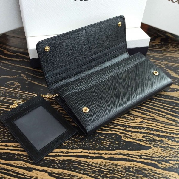 Prada Continental Wallet In Black Saffiano Leather High