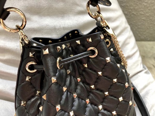 Valentino Mini Spike Bucket Bag Black High