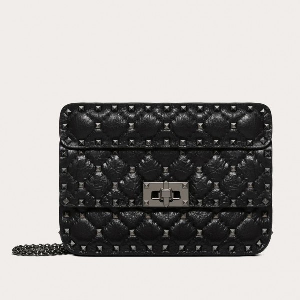 Valentino Spike Small Bag Crinkled Lambskin Black High