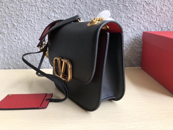 Valentino Small Vlock Shoulder Bag In Black Calfskin High