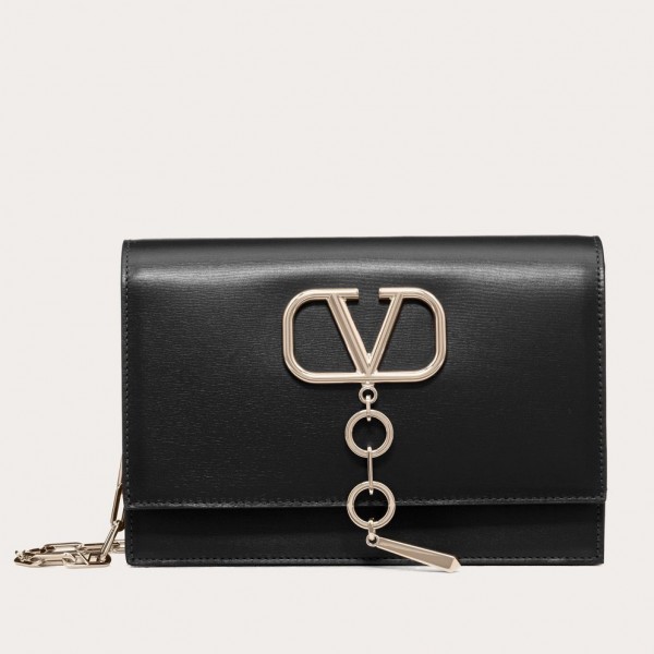 Valentino Vcase Small Chain Bag In Black Calfskin High