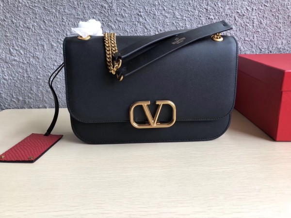 Valentino Medium Vlock Shoulder Bag In Black Calfskin High