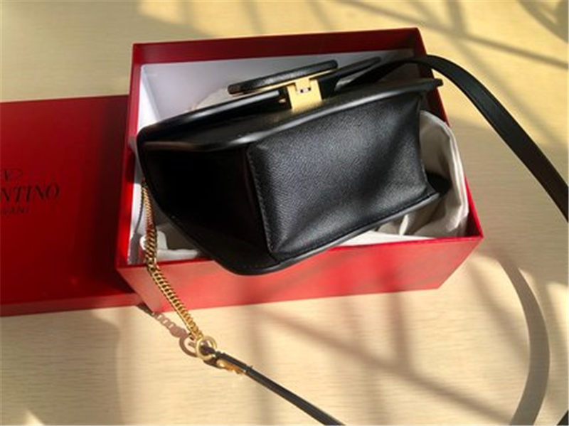 Valentino Small Vsling Shoulder Bag In Black Grainy Leather High