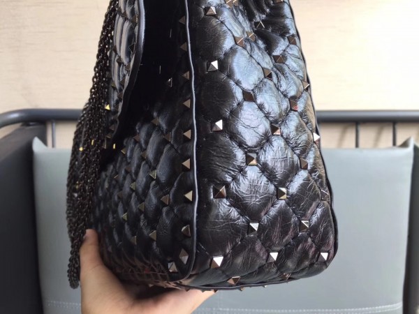 Valentino Large Spike Bag Crinkled Lambskin High