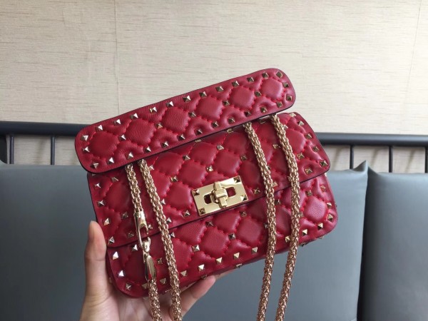 Valentino Spike Small Bag Lambskin Red High