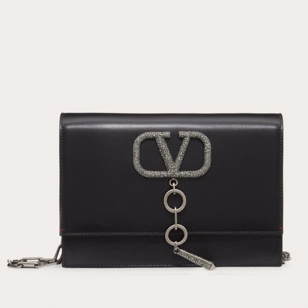 Valentino Vcase Black Chain Bag With Swarovski Crystals High