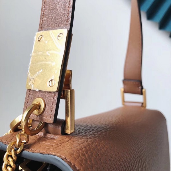 Valentino Vsling Large Shoulder Bag In Brown Grained Calfskin High