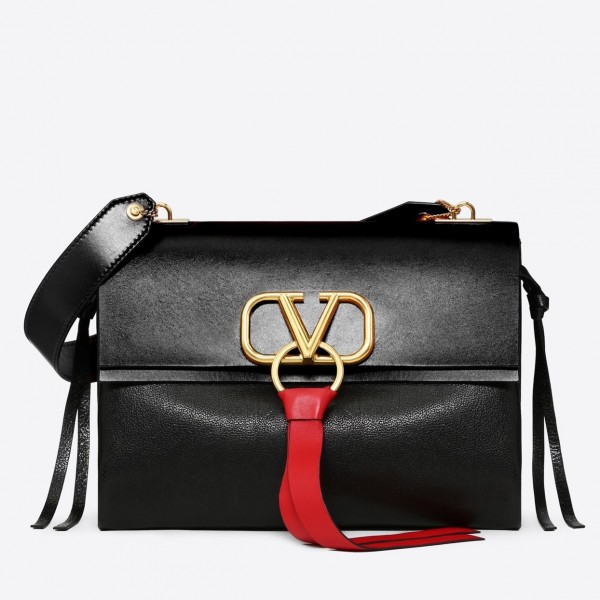 Valentino Garavani Black Medium VRing Shoulder Bag High