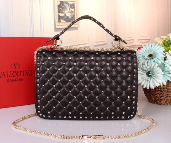 Valentino Large Free Spike Chain Bag Black High