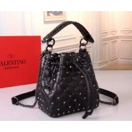 Valentino Small Spike Bucket Bag Black High