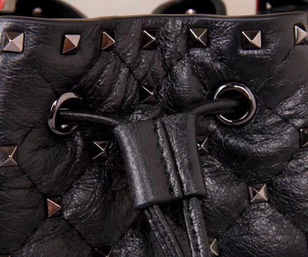 Valentino Small Spike Bucket Bag Black High