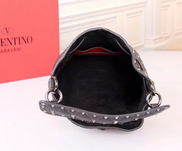 Valentino Small Spike Bucket Bag Black High