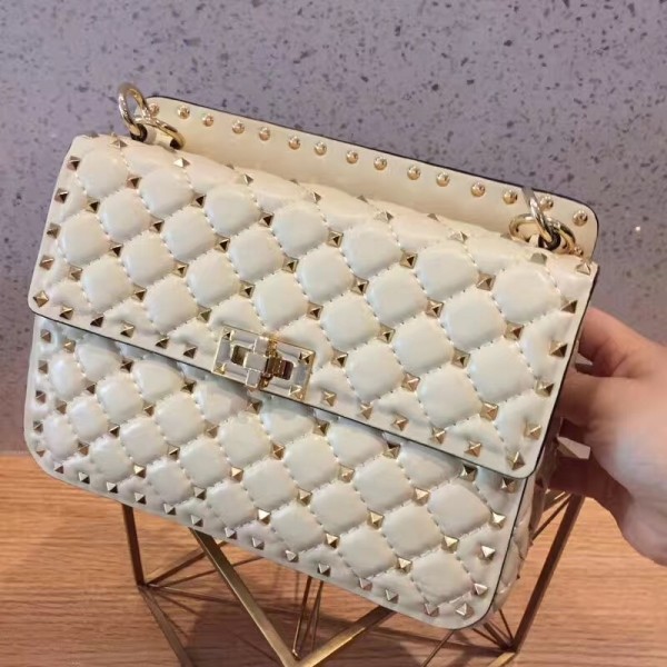 Valentino Spike Medium Bag Lambskin White High