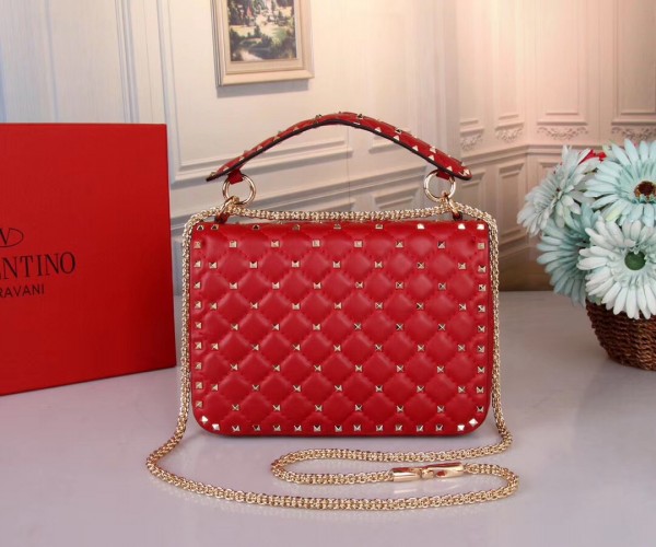 Valentino Spike Medium Bag Lambskin Red High