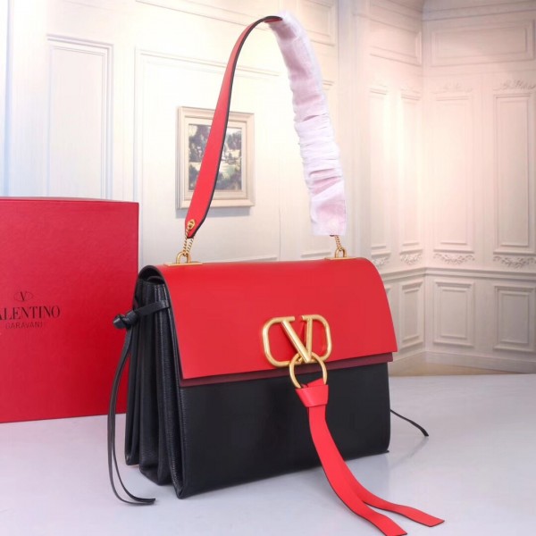 Valentino Garavani Red/Black Medium VRing Shoulder Bag High